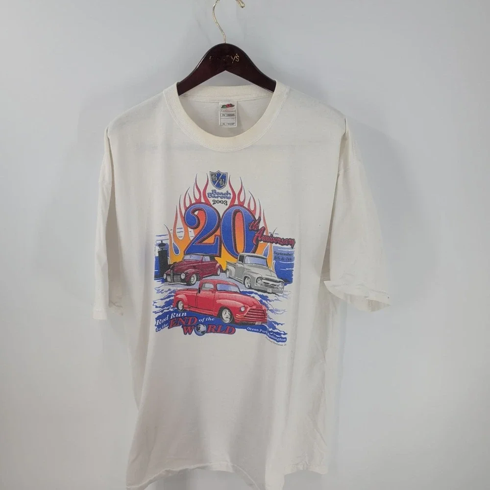 Vtg Y2K Fruit Of The Loom Rod Run 20th Anniversary Graphic T-Shirt White 2XL